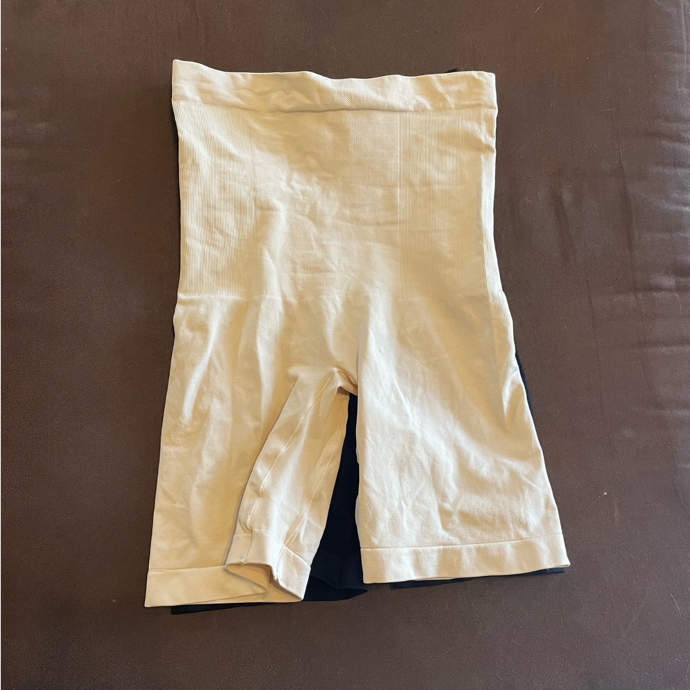 Shapermint Cream and Black Shapewear Shorts